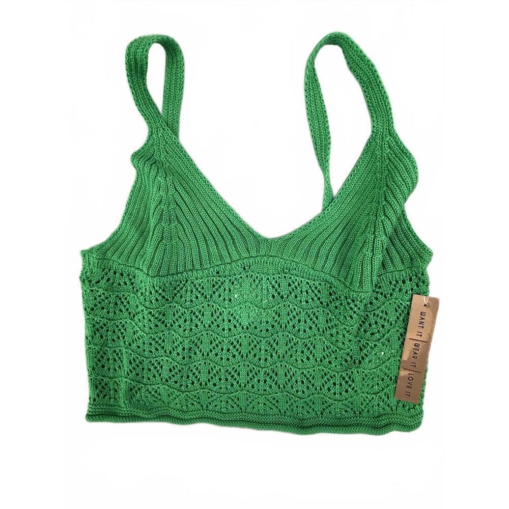 New Almost Famous Crochet Knit Green, Crochet Halter Top Women’s Large New